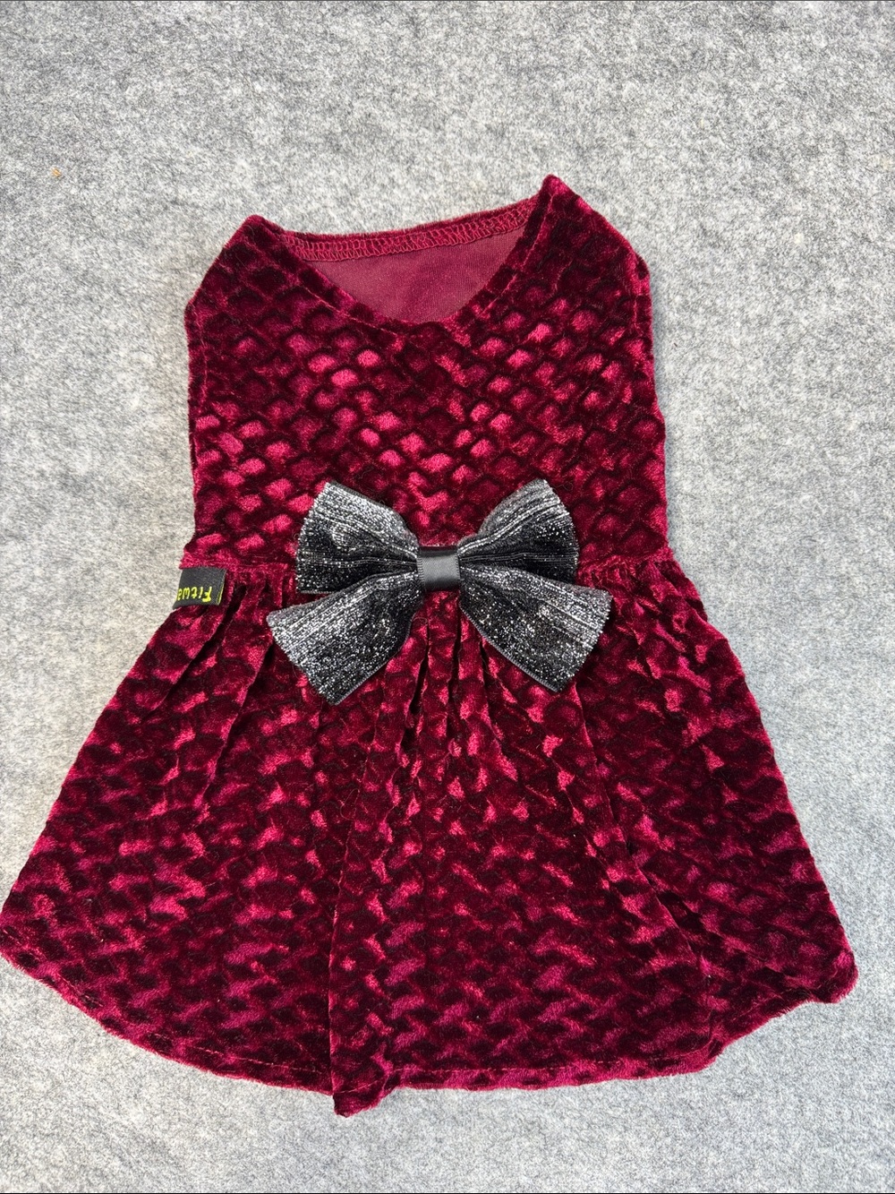 Fitwarm Burgundy Velvet Dog Dress Small Breed Sparkly Bow Holiday Pet Outfit